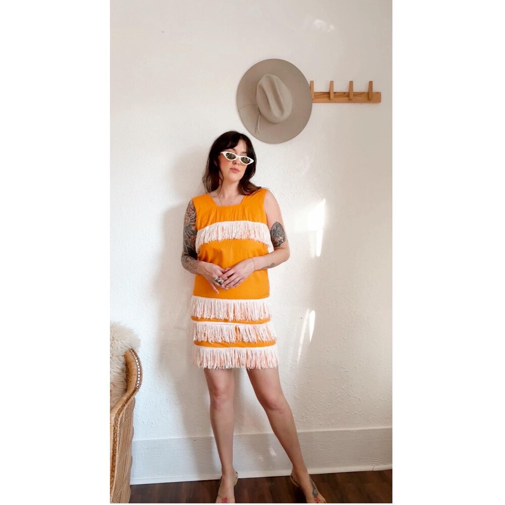 Vintage 1960s Orange Fringe Mini Dress | Mod Go Go Party Cocktail
